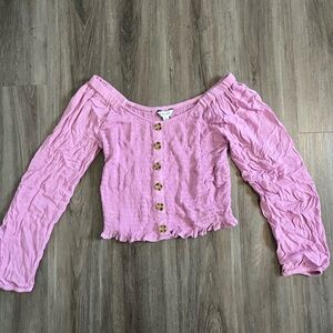 Arizona Jean Company Pink Puff Sleeve Ruched Blouse